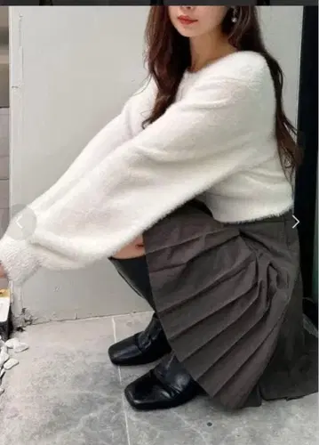 MERCURYDUO 롱 슬리브 미니 샤기 니트 가디건