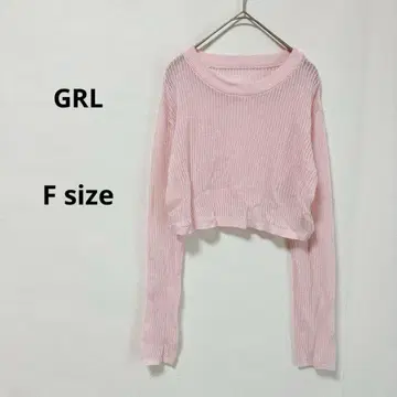 GRL 그레일 시스루 니트 숏 기장 니트탑 F 핑크 긴팔