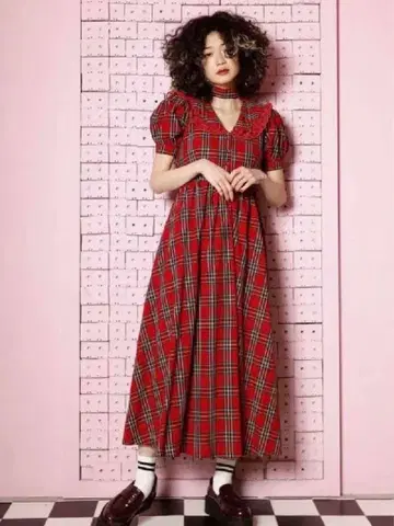 jouetie 타탄 체크 플레어 롱 원피스