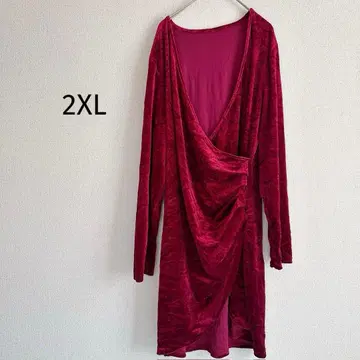 [ 2XL ] 깊은 빨간색의 긴팔 드레이프 원피스 넉넉한 빅 사이즈