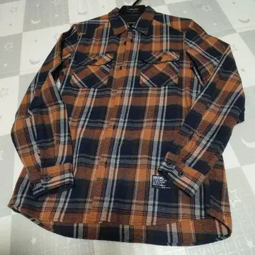 오렌지 네이비 체크 플란넬 셔츠