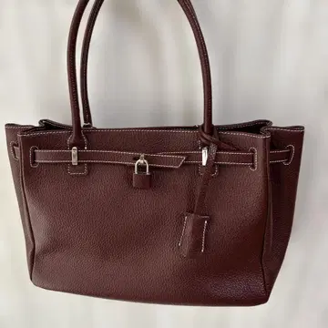 덴하마노 미티어 스퀘어 가죽 토트백 보르도