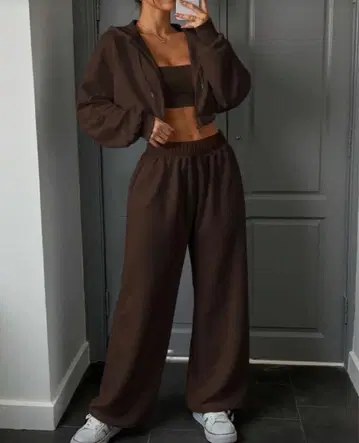 커피 브라운 크롭 후디 세트 M