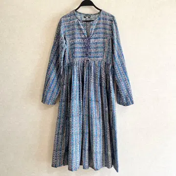 70s 80s 빈티지 인도 면 원피스 블록 프린트 구제 의류