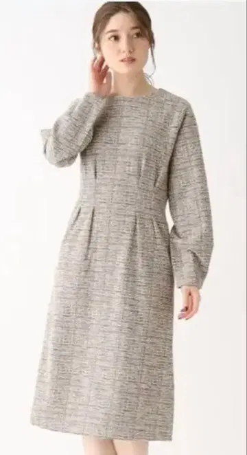 인덱스 컷 트위드 턱 원피스