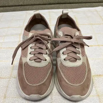 베이지 스웨이드 메쉬 스니커즈