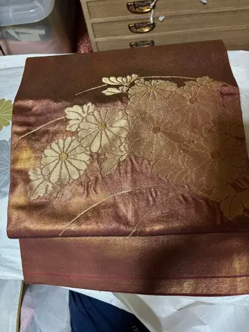 나고야 오비 적갈색 꽃무늬