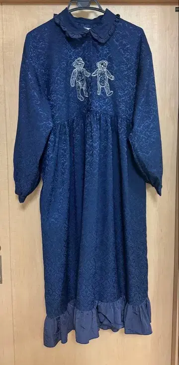 merry jenny bear 곰 자수 자카드 원피스 네이비