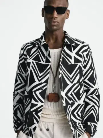 지오메트릭 자카드 자켓 숏 기장 L 사이즈 기하학 패턴