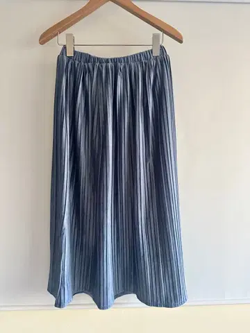 [ DOUDOU ] 밝은 네이비 고급 플리츠 롱 스커트