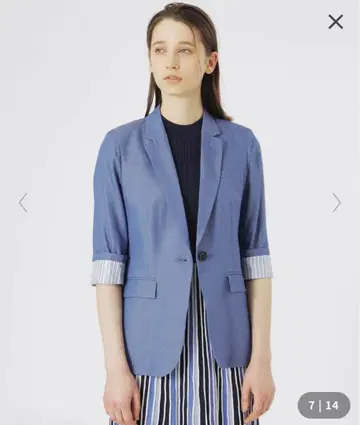 블루 7부 소매 테일러드 자켓