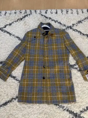 Harris Tweed 체스터 코트 머스타드 블루