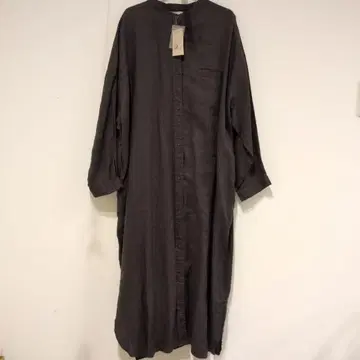 [ 미사용 새상품 ] 린넨 밴드 카라 프론트 오픈 원피스 SM2 블랙