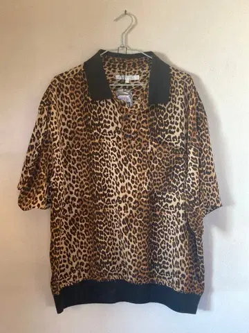 레오파드 무늬 피케 셔츠 베이지/블랙