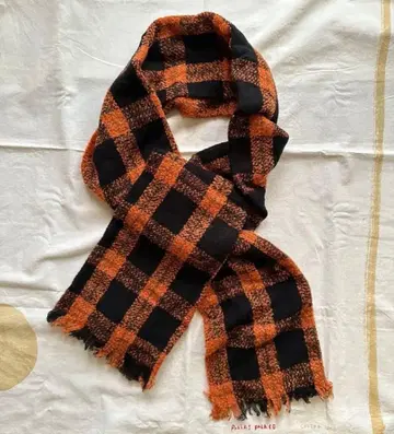 GEORGESRECH 오렌지 체크 무늬 대형 울 머플러