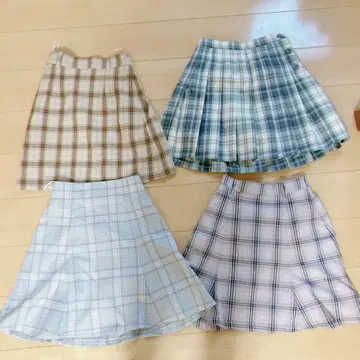 체크 무늬 플리츠 스커트 4개 세트 묶음 판매