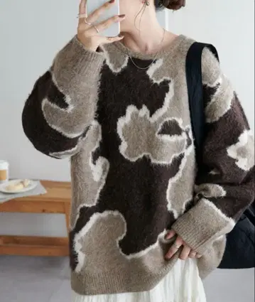 새상품 DISCOAT 디스코트 애니멀 무늬 니트 브라운 프리 사이즈