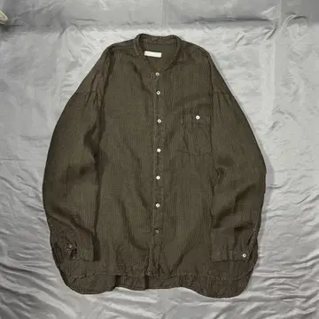 컨팩트 린넨 밴드 카라 셔츠