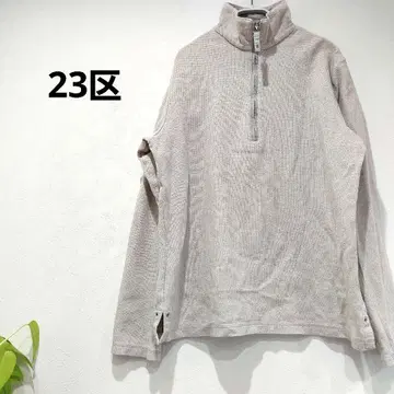 23구 하프 지퍼 긴팔 티셔츠 와플 L 베이지 코튼
