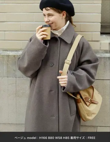 [ MONO-MART ] 니트 멜톤 오버 사이즈 스텐카라 코트 베이지