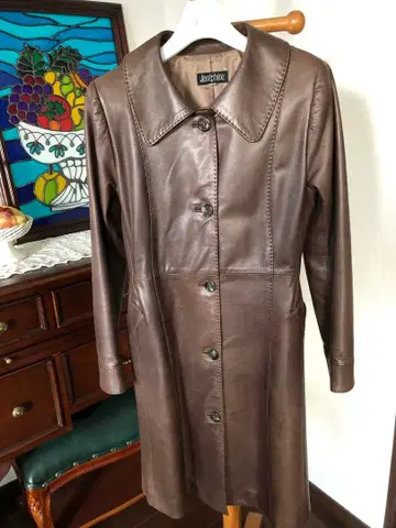 Josephine 브라운 램 가죽 롱 코트