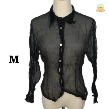 시스루 블라우스 블랙 M 카라 부착 와셔풍 모던 성숙/러블리