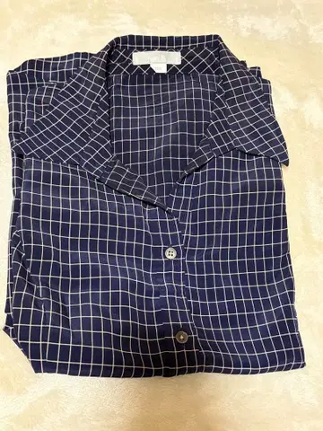 오버 E 네이비 체크 무늬 셔츠 90
