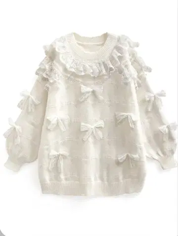 레이스 리본 프릴 니트탑