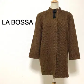LA BOSSA 브라운 컬러 올 패턴 판초형 울 코트