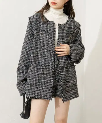 트위드 프린지 SETUP 자켓 숏팬츠 셋업 Chico