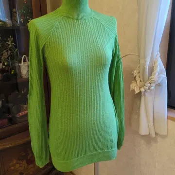 리브 긴팔 스웨터 그린 캐시미어, 코튼