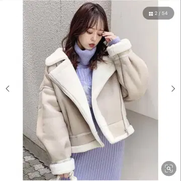 [ dazzlin ] 무스탕 라이더 자켓 보아 숏 컴팩트 블루종