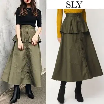 슬라이 페플럼 플레어 도킹 스커트 카키