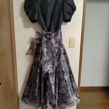 블랙 엘레강트 꽃무늬 오간자 랩 스커트 롱 드레스