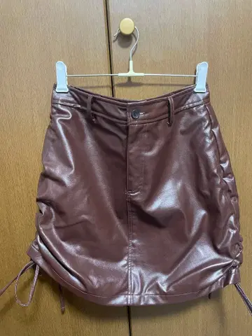 브라운 가죽 합성 피혁 타이트 스커트 미니 스커트
