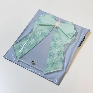 후쿠야 포토 카드 아크릴 프레임 리본 트위드 체크 그린 이케부쿠로 한정판