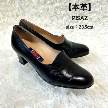 PISAZ 블랙 플리츠 디자인 천연 가죽 펌프스 23.5cm 일본제