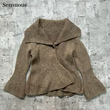 센슈어스 [ M ] 니트 가디건 플레어 슬리브 리브 숄카라