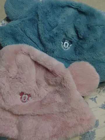 미키 귀 달린 퍼 모자 2종 세트