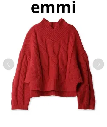 emmi 크롭 기장 케이블 니트 빨간색 레드