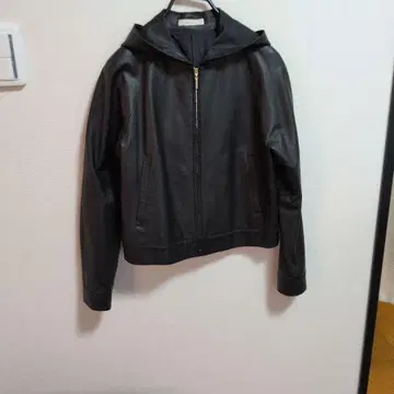 블랙 가죽 후드 자켓