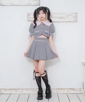 Honey Cinnamon 소매 리본 배색 셋업