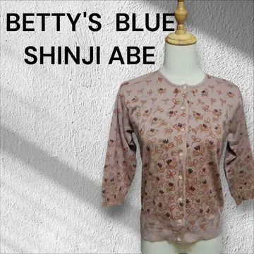 BETTY'S BLUE SHINJI ABE 꽃무늬 가디건 M 핑크 베이지
