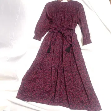 ear PAPILLONNER 꽃무늬 롱 원피스 프린지 벨트 작은 꽃