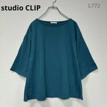 스튜디오 클립 티셔츠 M 상당 청록색 플레어 슬리브 7부 소매 루즈핏