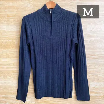 LOUIS CHAVLON 남성용 니트 스웨터 하프 지퍼 네이비