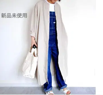 무인양품 프렌치 린넨 워싱 스탠드 칼라 원피스 M 택 포함 새상품