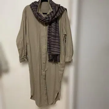 스트라이프 스카프 포함 셔츠 원피스