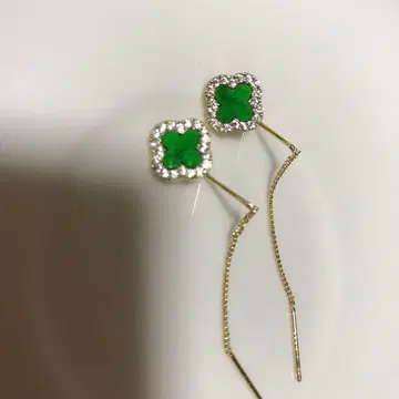 마노, 골드 클로버형 그린 컬러 귀걸이 S925 금장 장식
