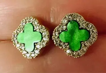 마노, 골드 클로버형 그린 컬러 귀걸이 S925 금장 장식